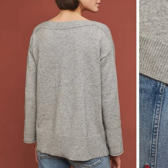 Anthropologie Fresnel Pullover Nautical Buttoned Sweater Size XS Gray - Picture 2 of 16